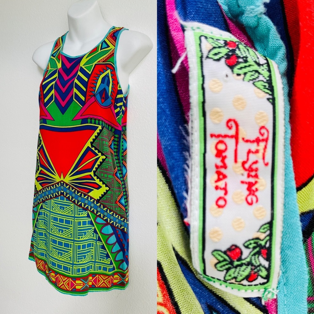 FLYING TOMATO Dress Colorful ART DECO Print Shift Size XS - Picture 11 of 12